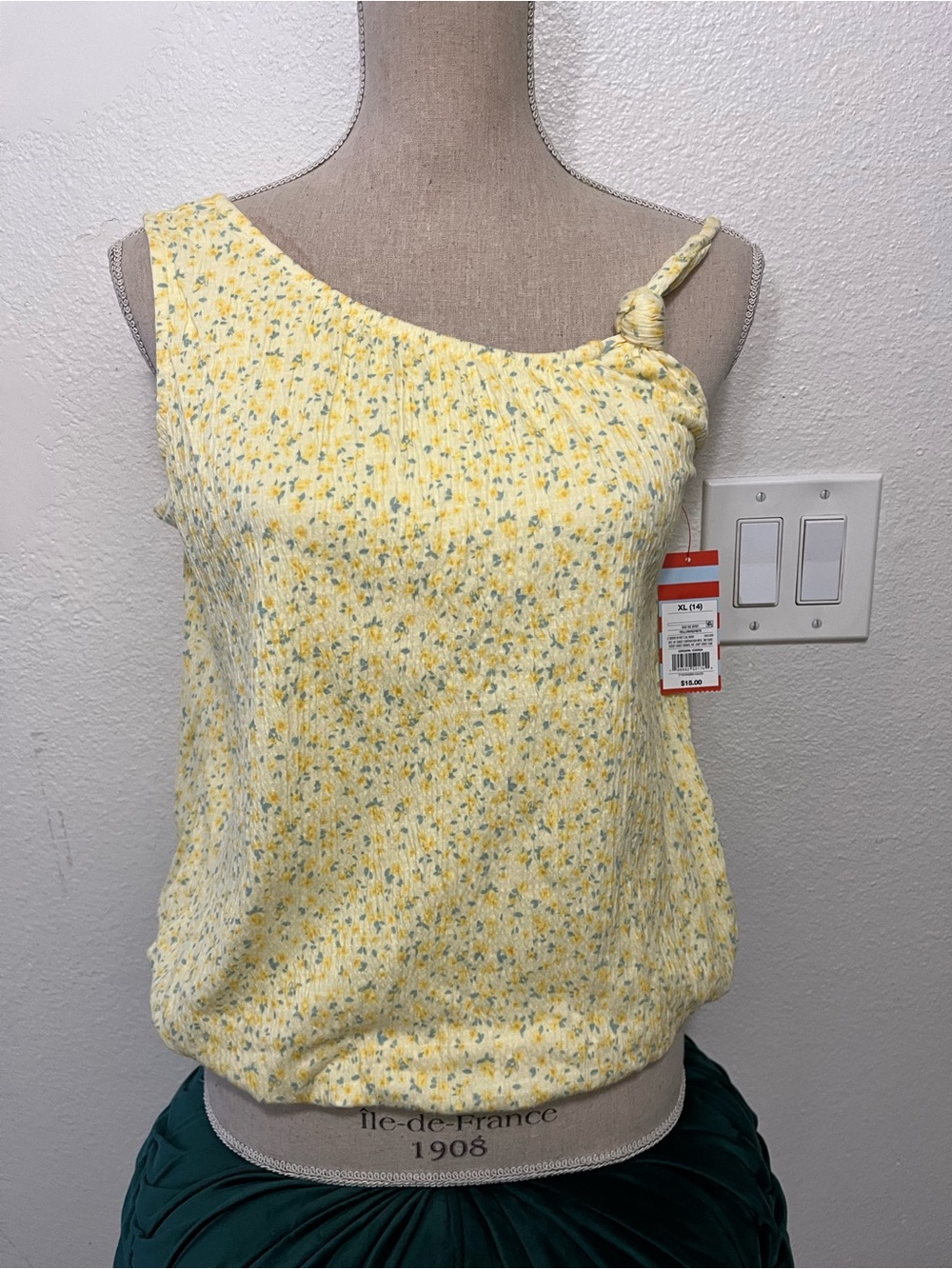 Cat & Jack Yellow Floral One-Shoulder Tank with Knotted Strap